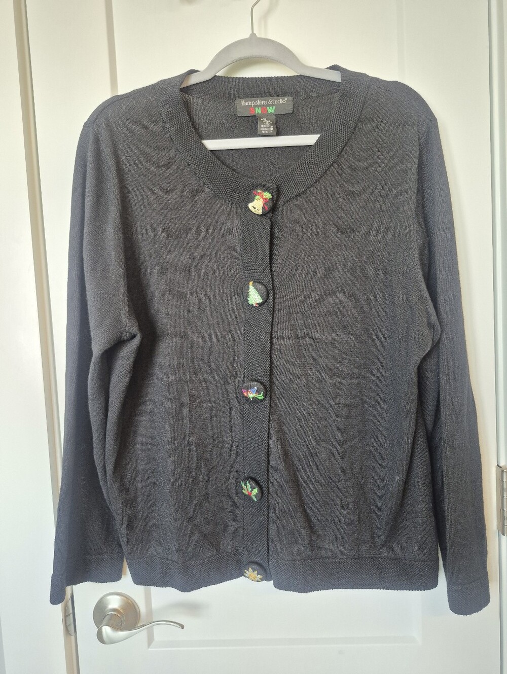 Hampshire Studio SNOW Sweater - Winter Holiday Knit Button-Up Size XL